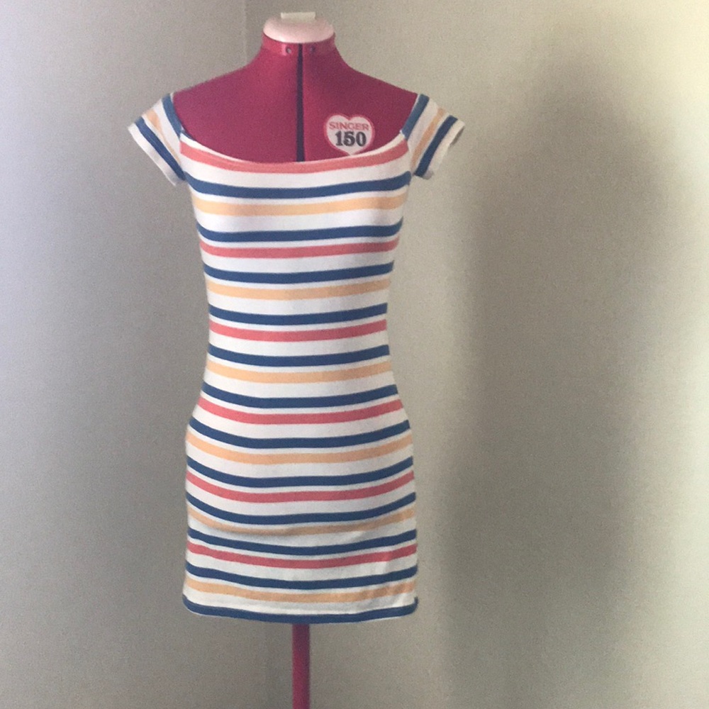 MinkPink off the shoulder striped body con dress